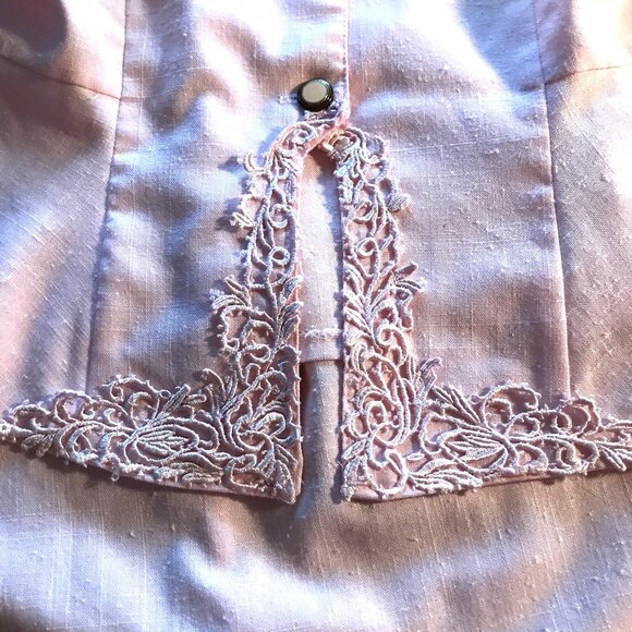 Halmode Petites Vintage Suit Embroidered Jacket Elastic Waist Skirt Pink Size 12 - Picture 7 of 11
